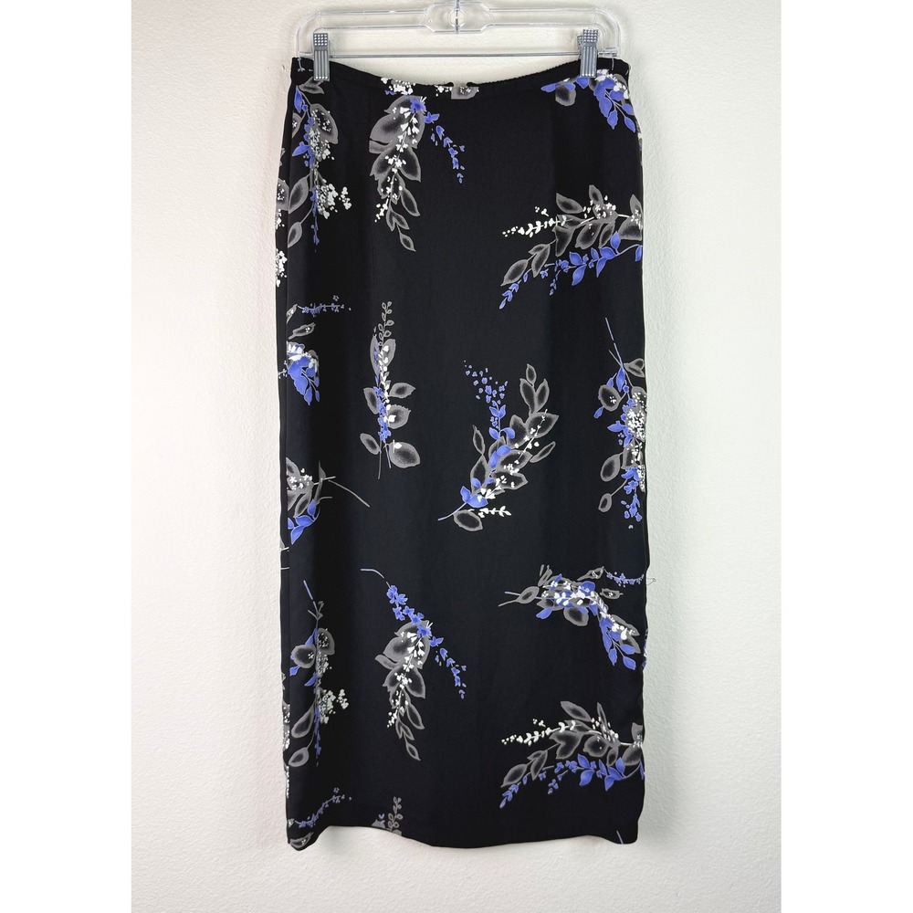 Hillard Hanson Skirt Womens M Black Floral Maxi Straight Elastic Waist Botanical